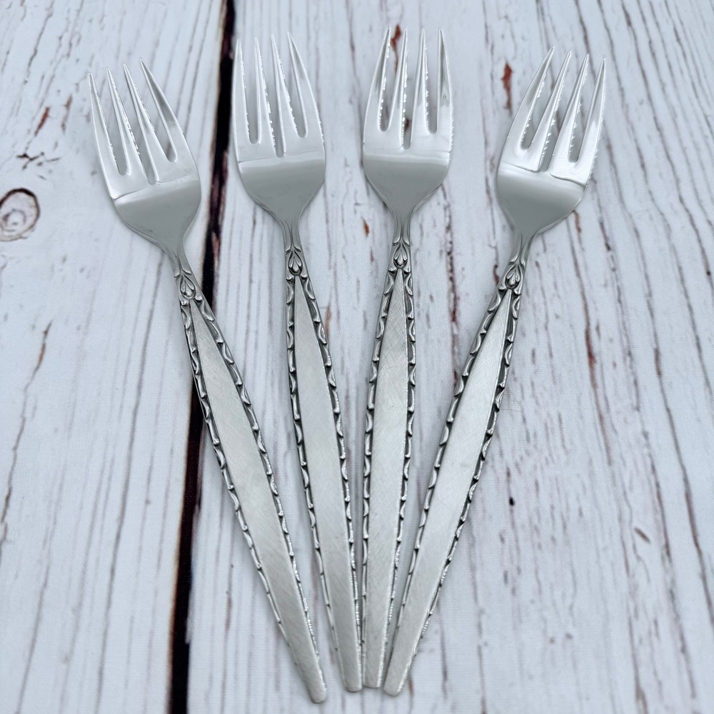 Oneida Community Stainless Venetia 4 Cocktail Seafood Forks 6 Inch MCM 1968